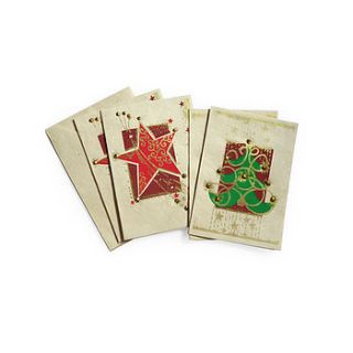 sequin tree and star christmas card set 4pk by aura que