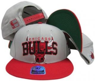 Chicago Bulls Gray/Red Big Logo Snapback Adjustable Plastic Snap Back Hat / Cap Clothing