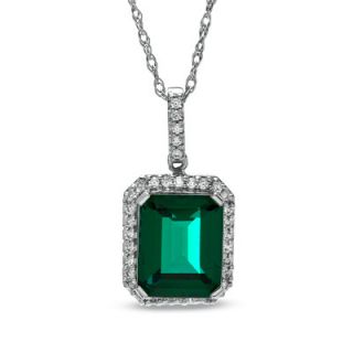 Lab Created Emerald and White Sapphire Drop Pendant in Sterling Silver