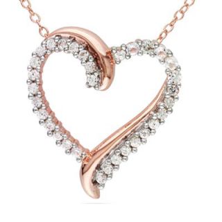 Lab Created White Sapphire Heart Pendant in Rose Rhodium Plated