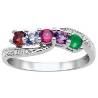Mothers Birthstone and Diamond Accent Family Wave Ring in Sterling