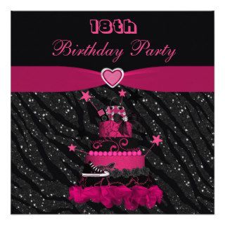 Trendy Pink Cake & Zebra Stripes 18th Birthday Invites