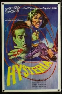 Hysteria one sheet movie poster '65 Robert Webber, Hammer horror, it will shock you out of your seat Entertainment Collectibles