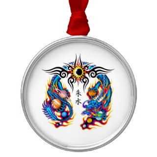 Cool cartoon tattoo symbol chinese dragon orbs christmas ornaments