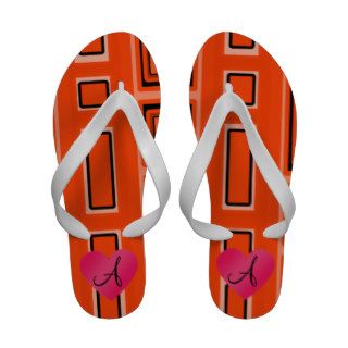 Neon orange retro squares monogram sandals