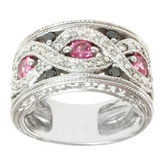 Michael Valitutti 14k White Gold Pink Spinel and White and Black Diamond Ring Michael Valitutti Gemstone Rings