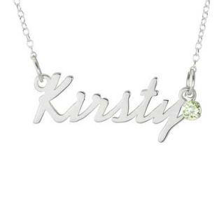 Simulated Birthstone Script Name Necklace in Sterling Silver (1 Name