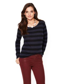 Cotton Cashmere Striped Boatneck Top by London LAtelier