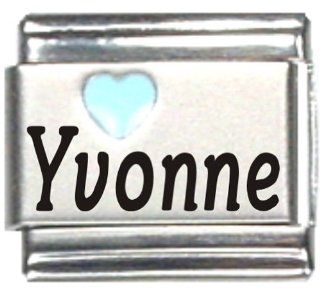 Yvonne Light Blue Heart Laser Name Italian Charm Link Bead Charms Jewelry