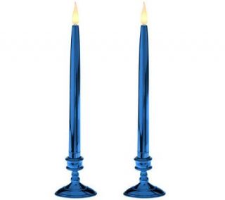 Set of 2 12 Metallic Taper Candles with Base and Timer —