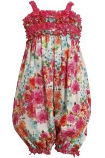 Bonnie Jean Girls 2T 6X Fuchsia Pink Glittered Floral Print Romper/Jumpsuit Clothing