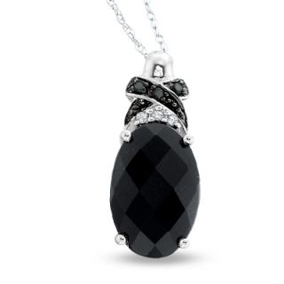 Top Oval Onyx Pendant in 14K White Gold with Enhanced Black and