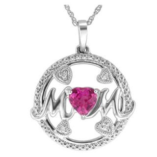 Heart Shaped Lab Created Pink Sapphire and Diamond Accent MOM Circle