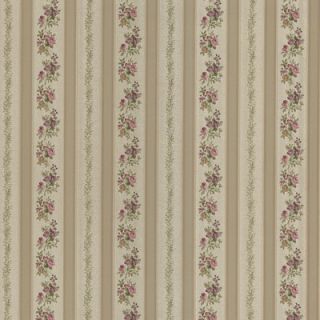 Brewster Home Fashions Satin Rose Linen Floral Stripe Wallpaper in Old