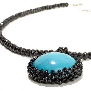 Colleen Lopez Turquoise and Black Spinel Sterling Silver Pendant with 19" Bead