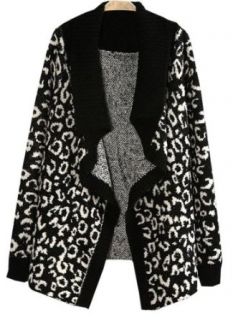 Black Leopard Long Sleeve Owl Pattern Sweater Pullover Sweaters