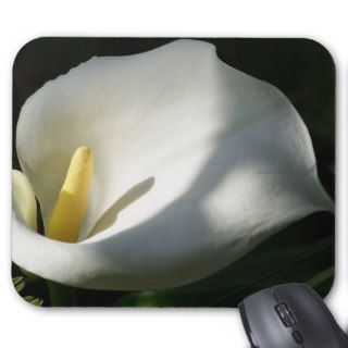 White Calla Lilies Over Black Background In Soft F Mouse Pads