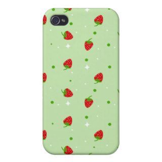Strawberries Pattern with Green Background Cover For iPhone 4