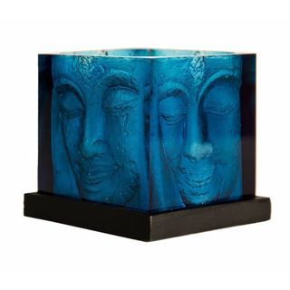 Blue Square Buddha Head Candle Holder Candles & Holders