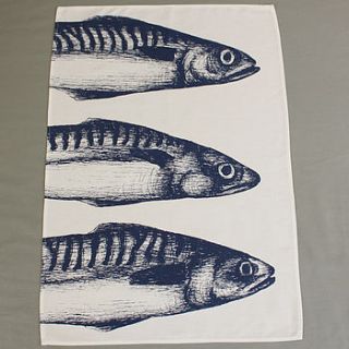three mackerel tea towel by cream cornwall