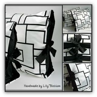white & black satin tied cushion by lilly*blossom