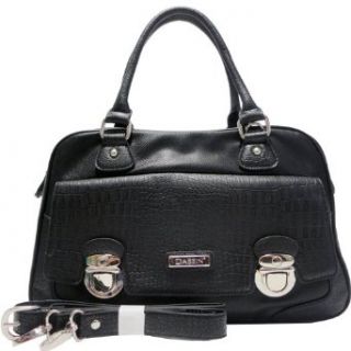 Dasein Designer Crocodile Animal Print Texture Satchel Handbag w/ Front Buckled Pocket Black Clothing