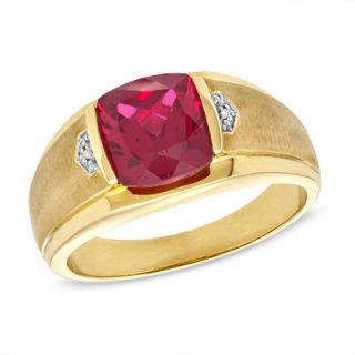 Mens Lab Created Ruby and Diamond Accent Band in 10K Gold   Zales