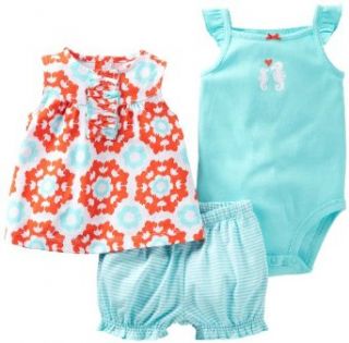 Carter's Baby Girls' 3 pc Seahorse Bubble Shorts Set Clothing