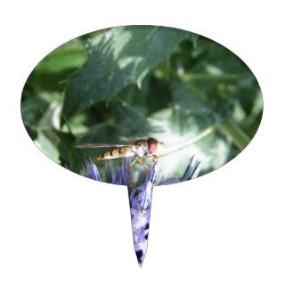 Hover fly on a purple flower cake toppers