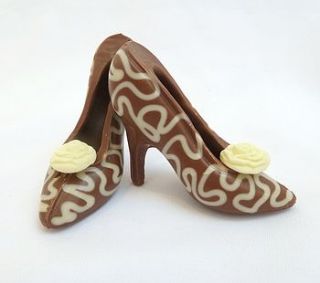small chocolate shoes white lace by clifton cakes