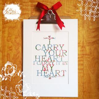 'i carry your heart' typography print by libby mcmullin