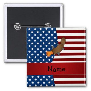 Personalized name Patriotic platypus Pins