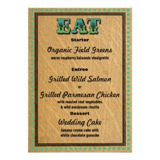 Western Style Reception PartyDinner Menu Personalized Announcements