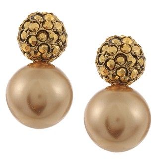Kenneth Jay Lane Goldtone Faux Pearl and Crystal Clip on Earrings Kenneth Jay Lane Pearl Earrings