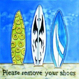 8" x 8" Remove Your Shoes Surfboard Art Tile in Blue