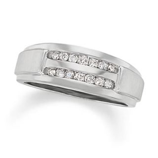 Mens 1/5 CT. T.W. Diamond Double Row Band in 10K White Gold   Zales