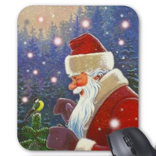 Woodland Santa & Tree Topper Sweet Chickadee Bird Mouse Pad