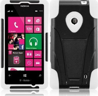 Nokia Lumia 521 (AT&T , Metro PCS , T Mobile) Phone Case Accessory BlackWhite Dual Protection Impact Hybrid Cover with Built in Kickstand comes with Free Gift Aplus Pouch Cell Phones & Accessories