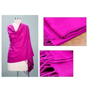 Wool and Silk 'Hot Orchid' Shawl (India) Novica Scarves & Wraps