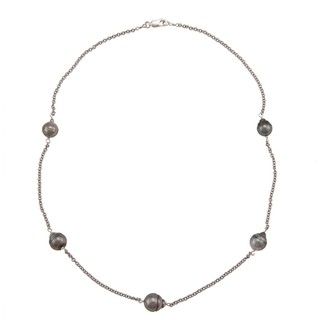 DaVonna Silver Chain and Black Tahitian Pearl Tin Cup Necklace (8 9 mm) DaVonna Pearl Necklaces