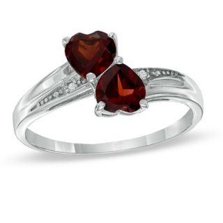 Heart Shaped Garnet and Diamond Accent Double Heart Ring in Sterling