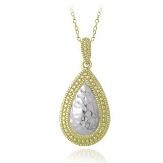 Mondevio Two tone Sterling Silver Framed Hammered Teardrop Necklace Mondevio Sterling Silver Necklaces
