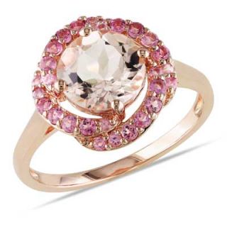 0mm Morganite and Pink Tourmaline Flower Ring in Rose Rhodium Plated