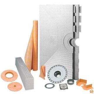 Schluter Kerdi Shower System Kit 32 Inch X 60 Inch Tray Center Drain Placement with Brushed Nickel PVC Drain Kit Included   Bathroom Sink And Tub Drain Strainers  