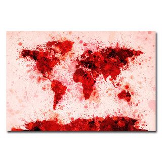 Michael Tompsett 'World Map   Red Paint Splashes' Canvas Art Trademark Fine Art Canvas