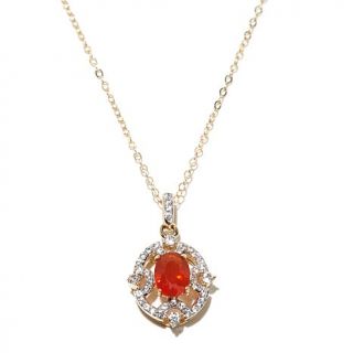 Victoria Wieck 14K Fire Opal and White Zircon Pendant with 18" Chain