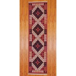 Indo Hand knotted Kilim Rust/ Black Wool Rug (2'6 x 10) Runner Rugs