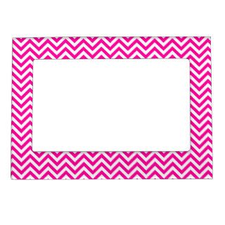 Chevron Zigzag Pattern Hot Pink and White Picture Frame Magnet