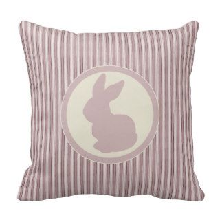 Sweet Rose Pink Bunny Rabbit Silhouette & Stripes Pillow