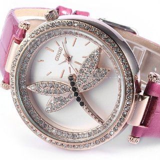New Lady Dragonfly Crystal Purple Leather Women Casual Party Analog Quartz Watch at  Women's Watch store.
